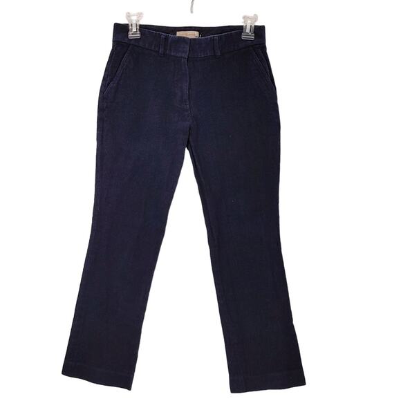 Tory Burch Crosshatch Cropped Cotton Pants Mid Rise Flared Navy Womens Size 2 - Picture 1 of 9